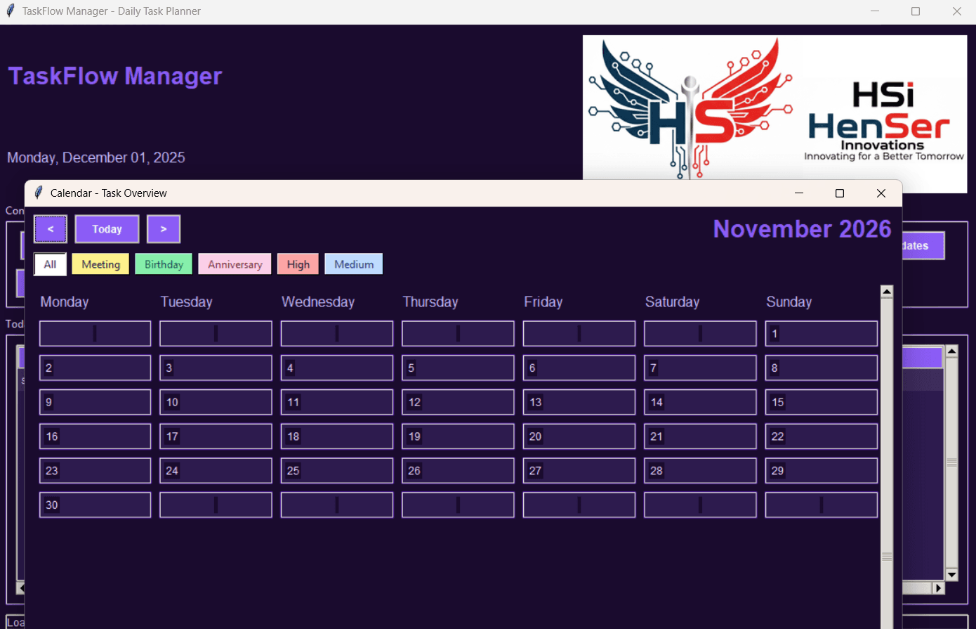 TaskFlow Manager dark mode